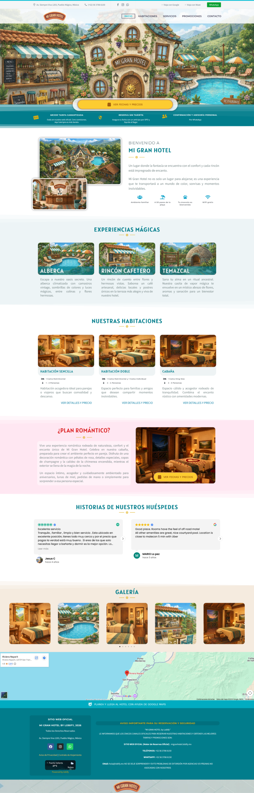 Ejemplo de una página web para hotel creada con lobify
